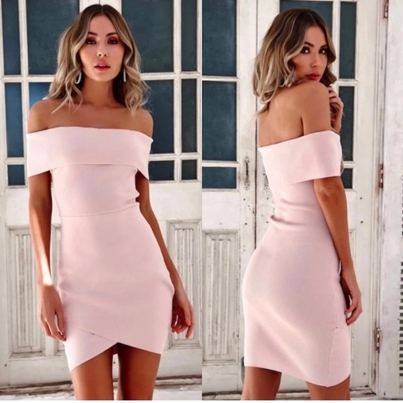 Hello Molly Everybody Loves Me Dress Blush Pink Off Shoulder Bodycon Mini XS - Picture 1 of 8